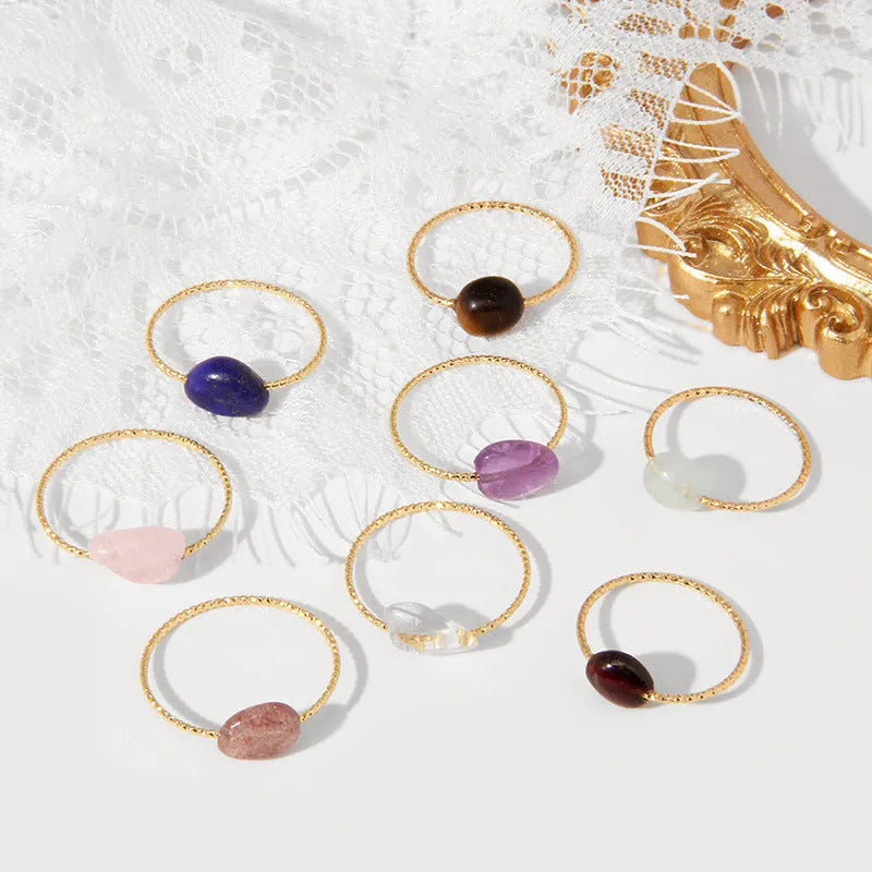 Geometric women's ring with natural agate stone in original design, showing clean lines and contemporary shape