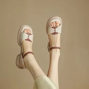 Women's khaki platform sandals with a chunky heel and open toe design