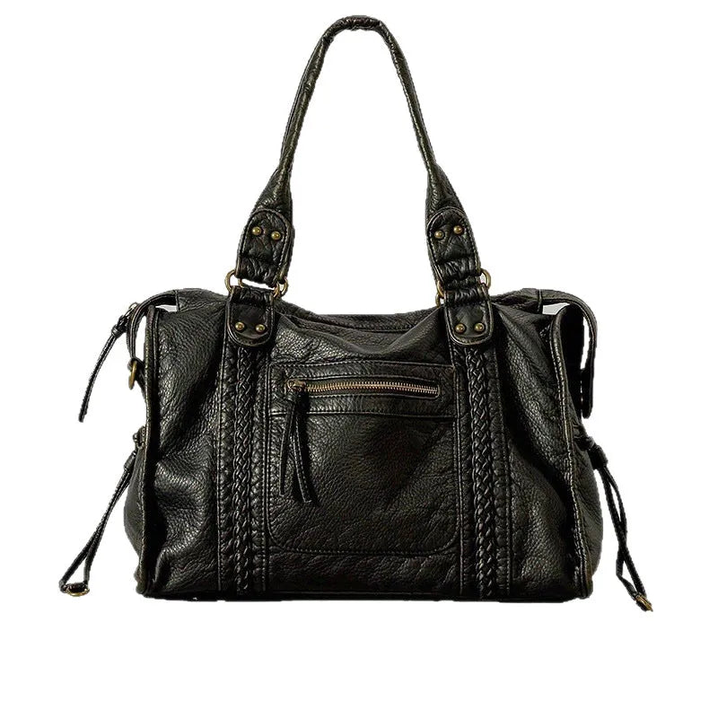 Women's retro messenger bag in soft PU with weaving decoration and single shoulder strap