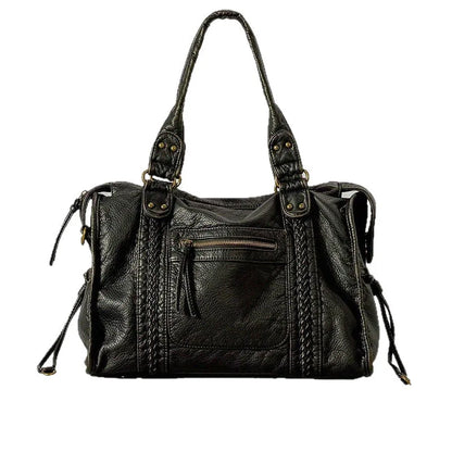 Women's retro messenger bag in soft PU with weaving decoration and single shoulder strap