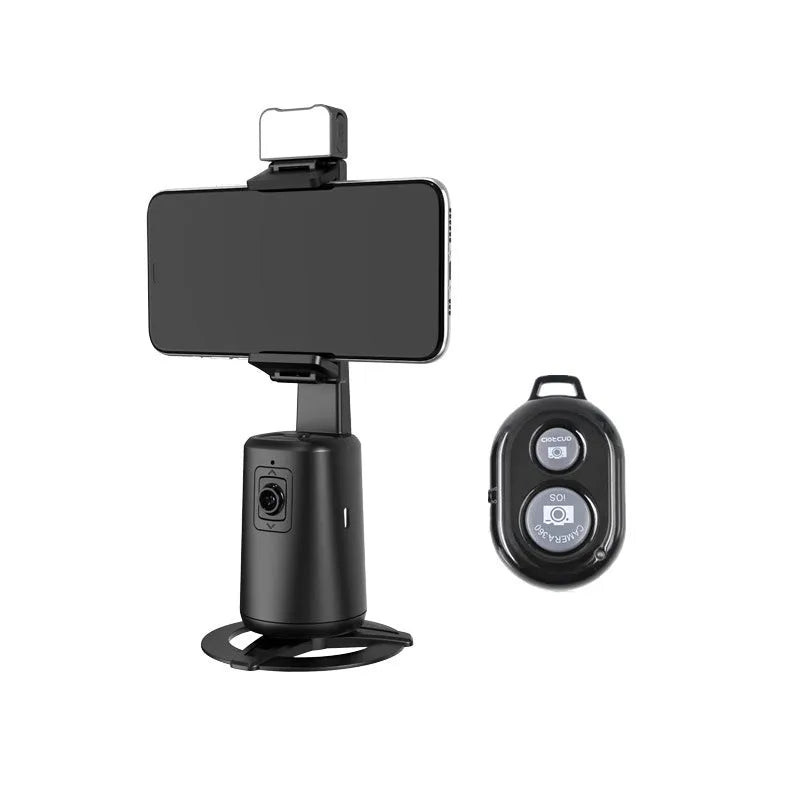 Black desktop smartphone bracket with face tracking camera rotation and LED lighting remote control