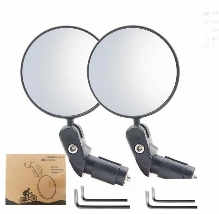 Black foldable convex rearview mirror with 7cm diameter reflector on a 14cm ABS plastic arm.