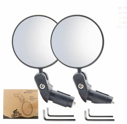 Black foldable convex rearview mirror with 7cm diameter reflector on a 14cm ABS plastic arm.