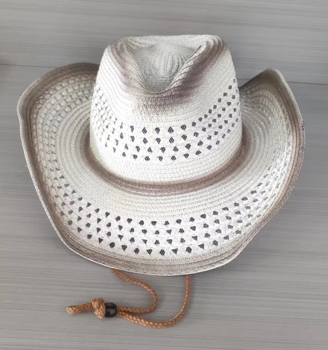Brown leather velvet Western cowboy hat with curved brim and conical crown