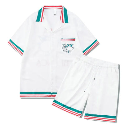 Plaid pattern beach outfit set with short sleeve shirt and trousers for teenagers