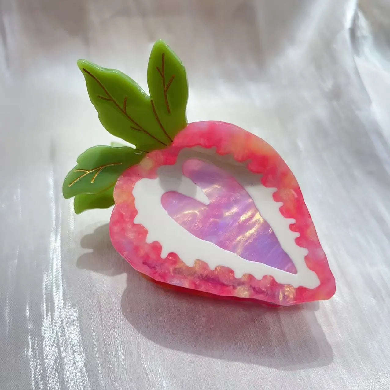 Handmade strawberry hairpin in red or pink colour, pastoral-style design for female users
