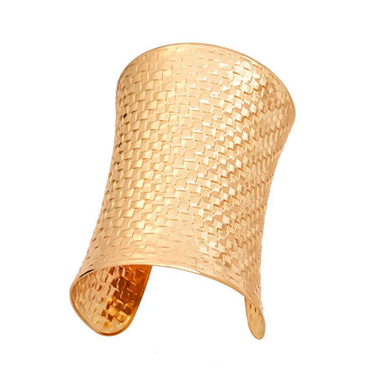 Women's vintage exaggerated oval metal bracelet in gold or silver tone, showing large 6.5 x 9.7 cm dimensions.