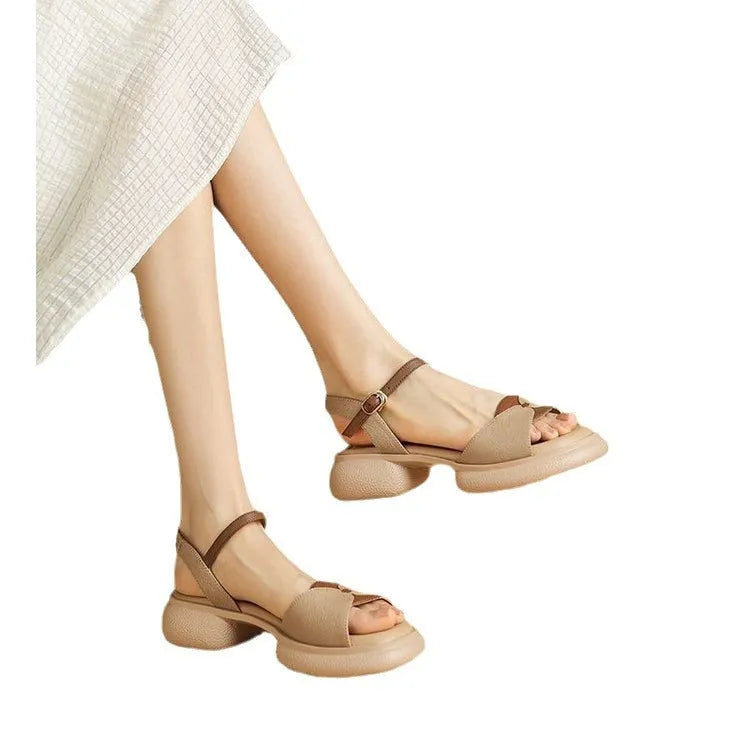 Women's khaki platform sandals with a chunky heel and open toe design