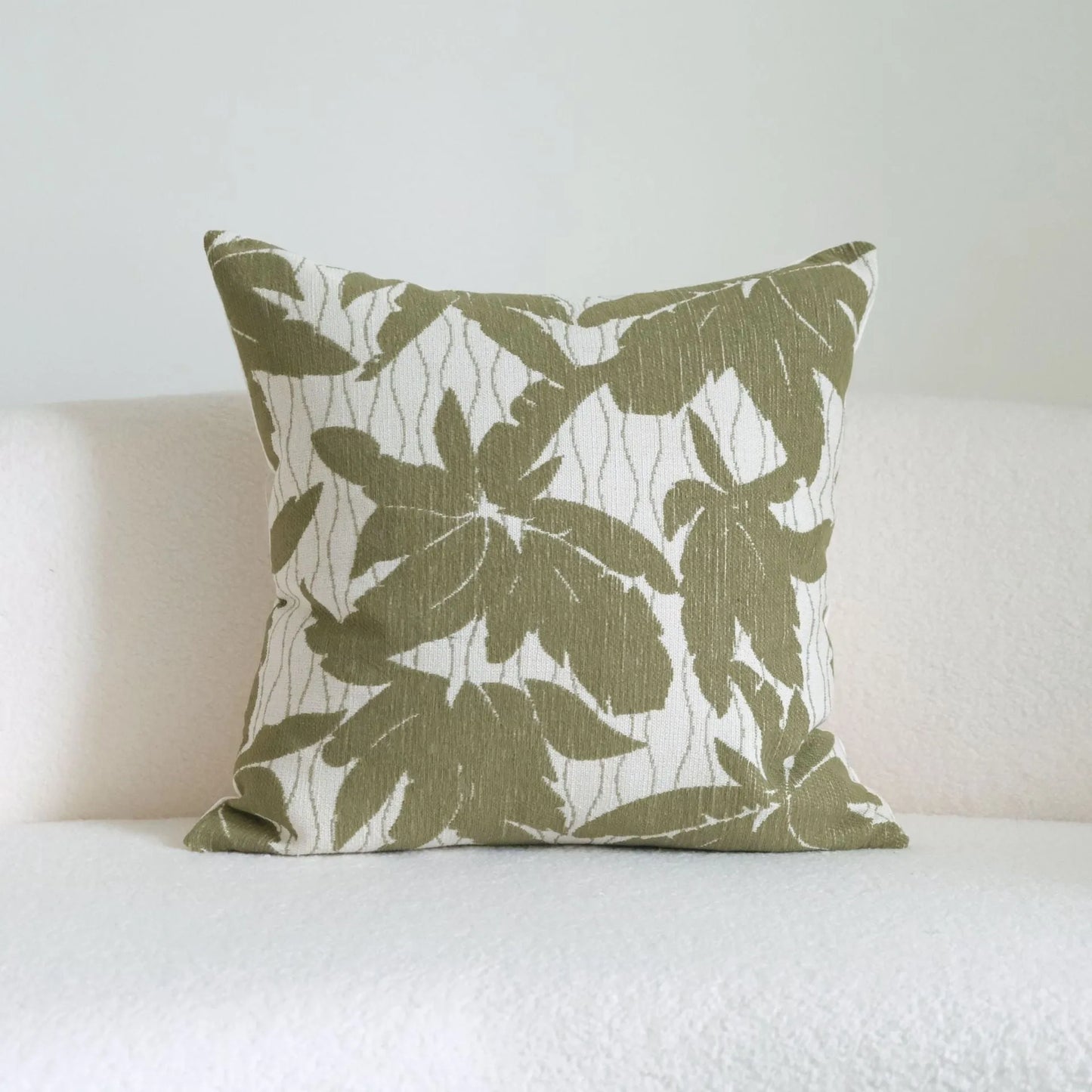 Green cotton and linen tassel pillow with silk floss filler in striped and leafy patterns, sizes 30x50cm to 50x50cm
