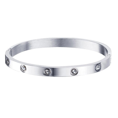 Stainless steel glossy bracelet with drill detail, available in 6mm and 3.9mm widths and multiple colour codes