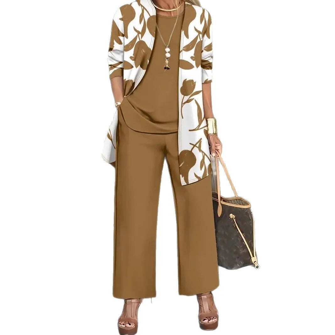 Women's three-piece casual suit with coat, vest, and trousers in Japanese-Korean style