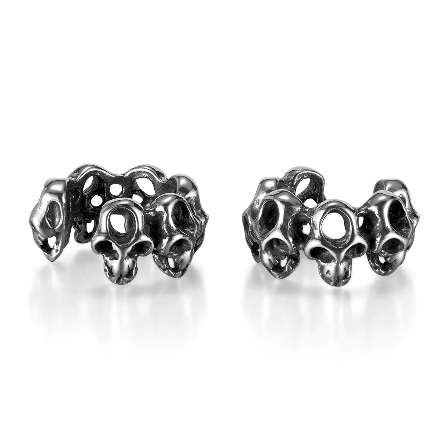 Stainless steel skull ear clip earrings with hollow geometric design and electroplated finish