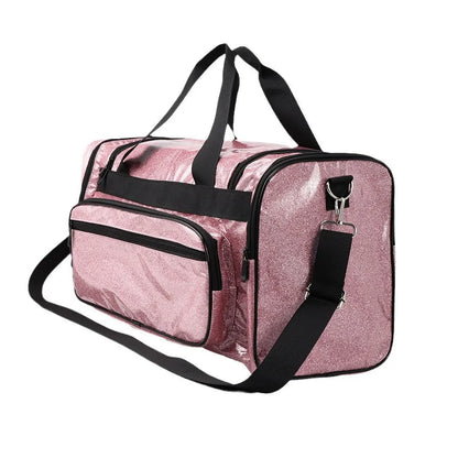 PU leather large sports handbag in blue with dimensions 48x26x22cm showing interior organisation