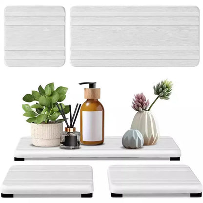 Square bathroom countertop water draining pad drying mat in diatom oil material, sizes 20x10cm and 21x10cm