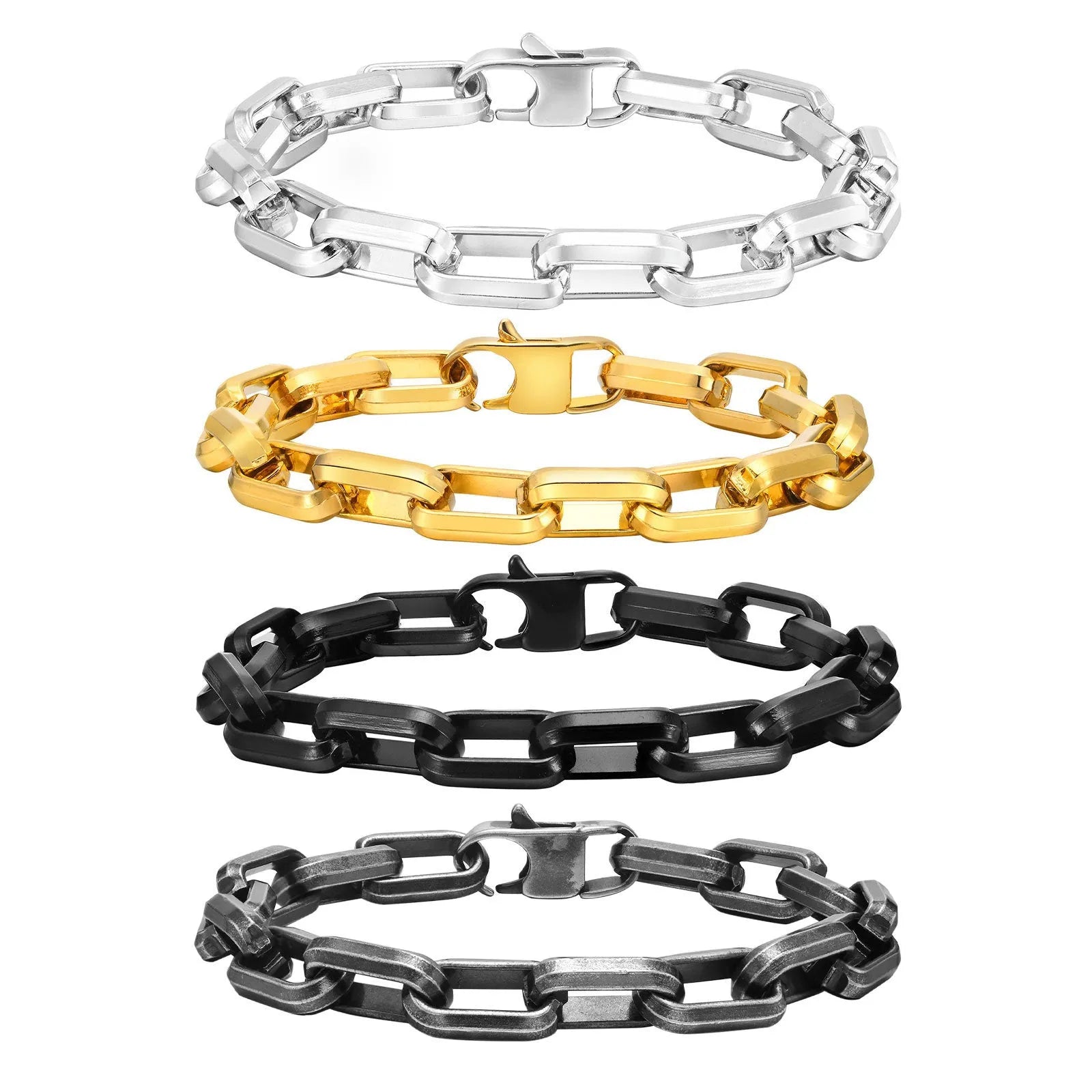 Titanium steel men's bracelet with square chain design in steel colour finish