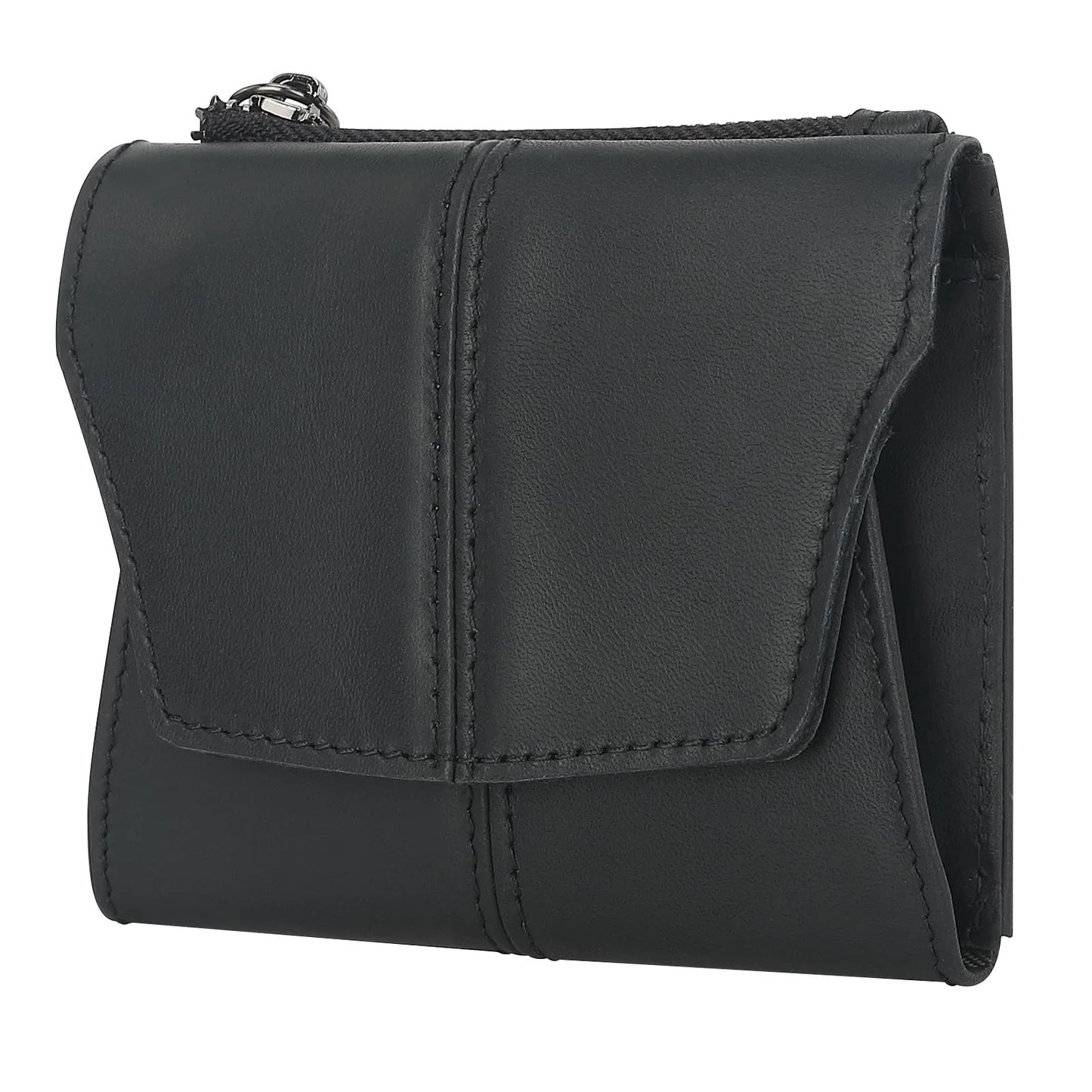 Men's brown genuine leather coin purse with a metal lock and decorative stitching in a retro style.