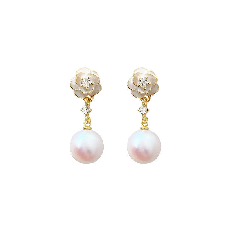 Camellia flower stud earrings for women in alloy with floral design