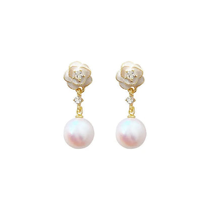 Camellia flower stud earrings for women in alloy with floral design