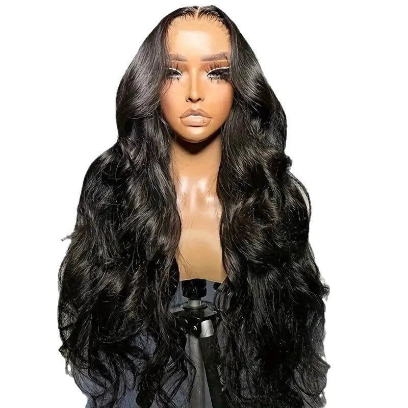 Black big wave wig head cover made from high temperature chemical fiber on lace base