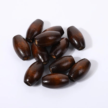 Dark coffee coloured oval wooden bead with M-shaped profile and baked varnish finish