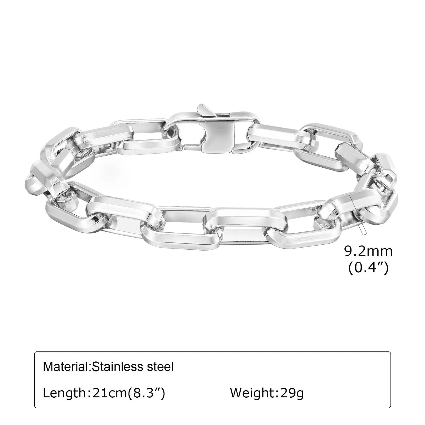 Titanium steel men's bracelet with square chain design in steel colour finish