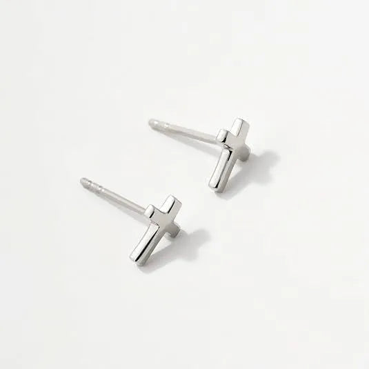 Women's gold bow cross stud earrings in zinc alloy with geometric design