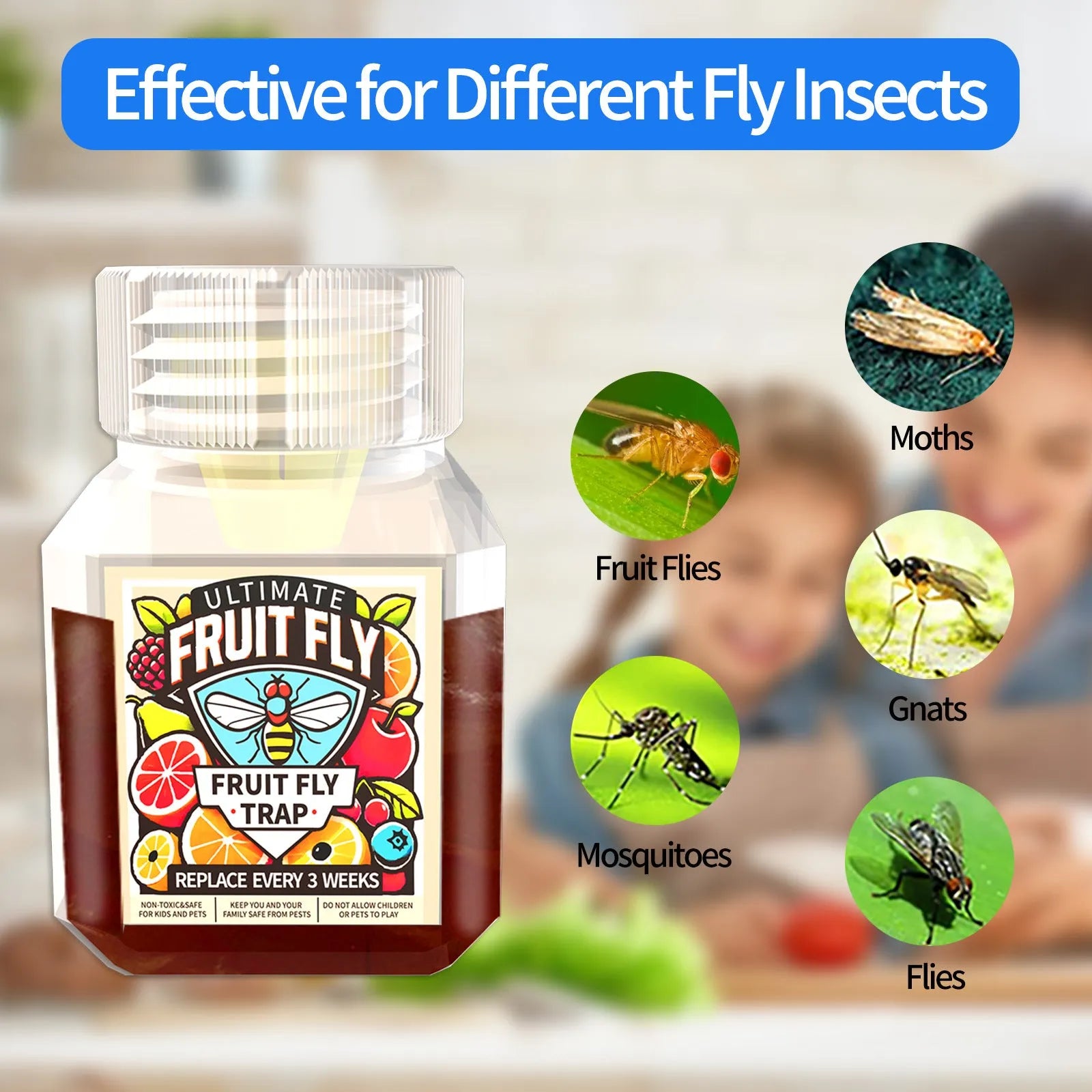 30ml bottle of fruit fly trapper bait liquid with SK003 specification label
