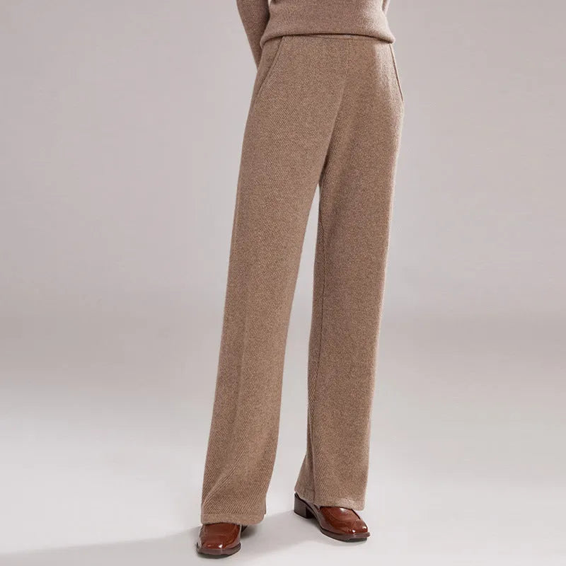 Women's cashmere fabric leggings in five colours showing stitching construction and thick material