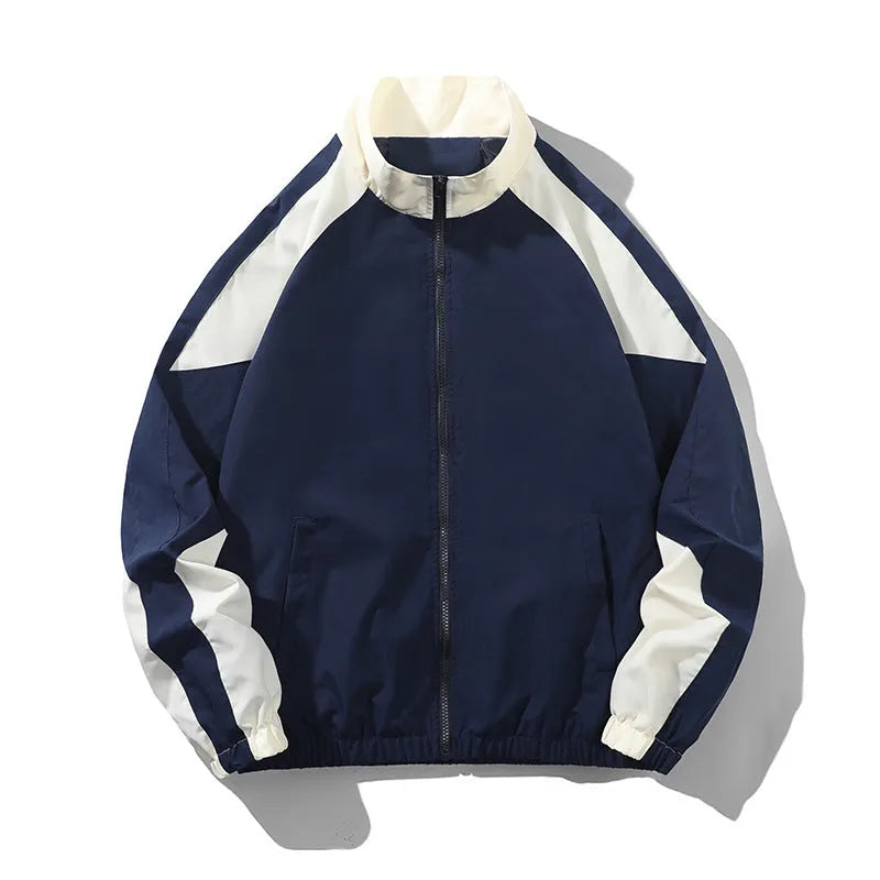 Men's black casual jacket with contrast stitching detail and side pockets for outdoor wear