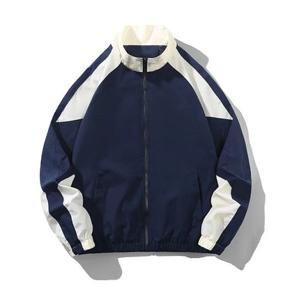 Men's black casual jacket with contrast stitching detail and side pockets for outdoor wear