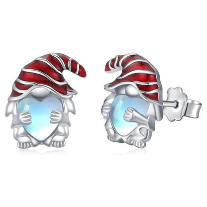 Santa Claus heart-shaped earrings in white gold colour on copper background