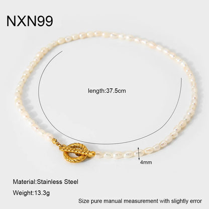 Freshwater pearl and stainless steel geometric pendant necklace with matching bracelet set.
