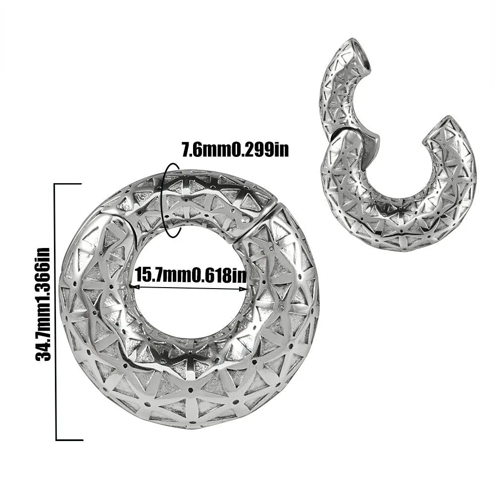 Stainless steel totem pattern earrings in electroplated finishes, showing one of fifteen style variations.