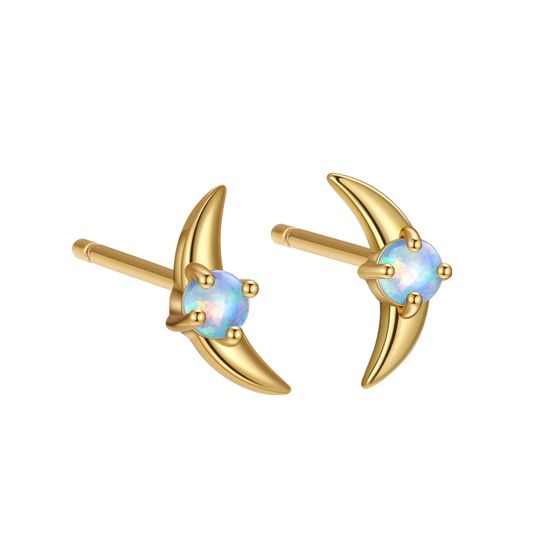 Women's geometric sterling silver earrings with electroplated gold finish and blue crystal stones