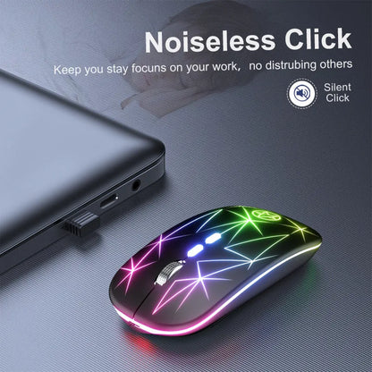 Wireless dual-mode Bluetooth gaming mouse with metal roller in star black finish alongside charging cable