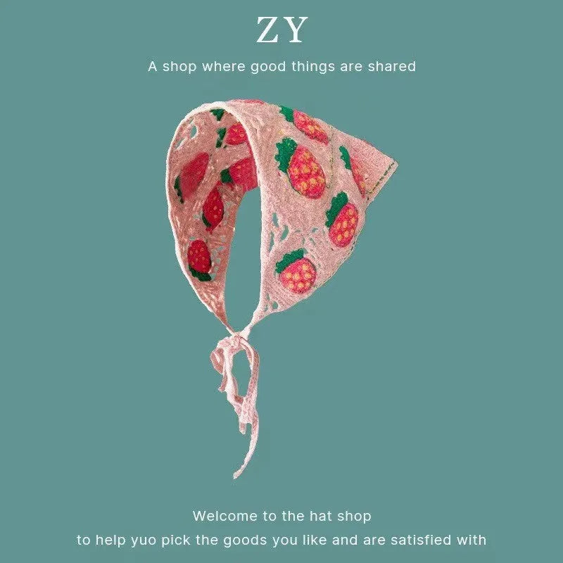 French retro triangle shawl in floral pattern, 100% cotton, 120cm sides for headscarf or neck wrap