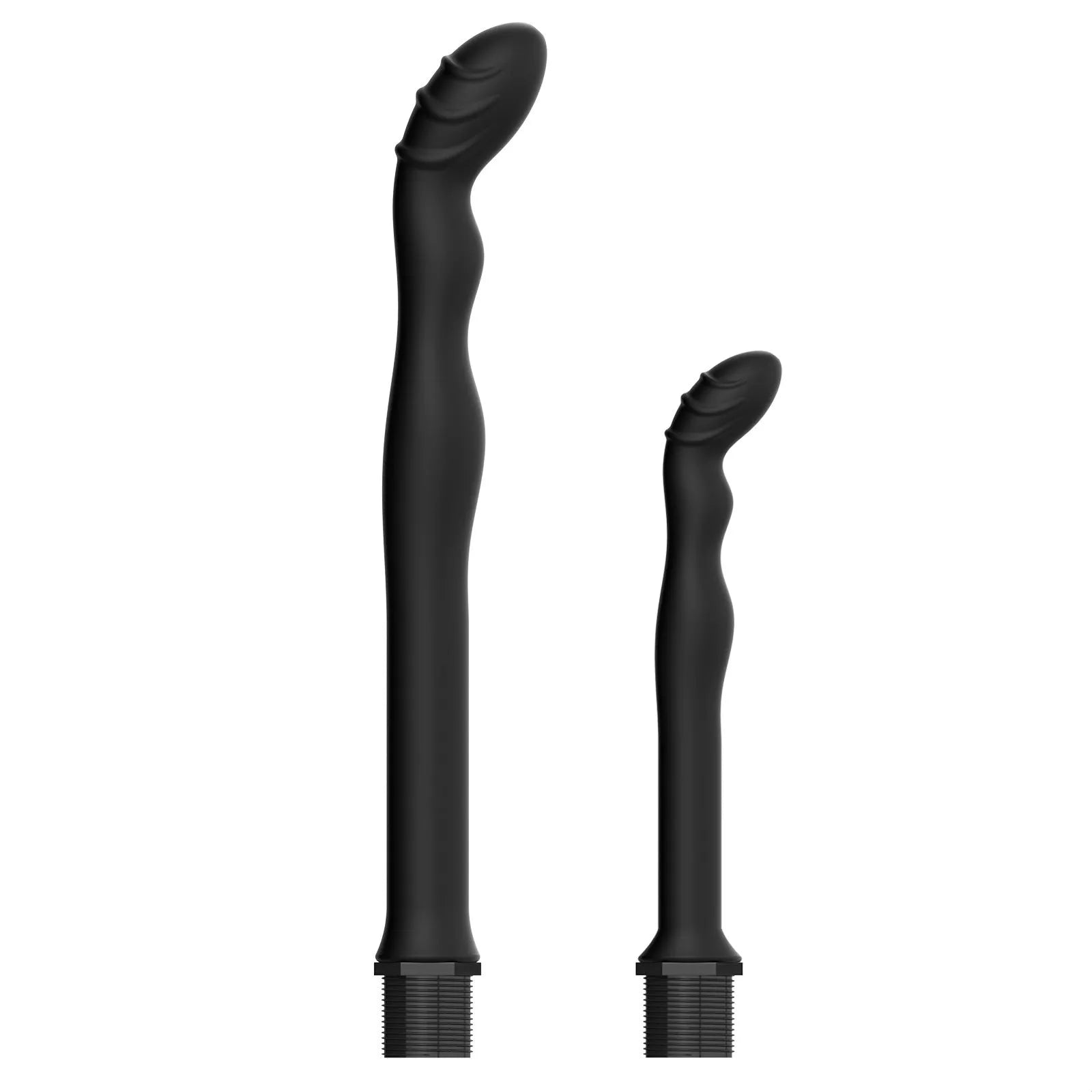 Black silicone hosepipe flusher with enema attachment for cleaning pipes in large and small sizes