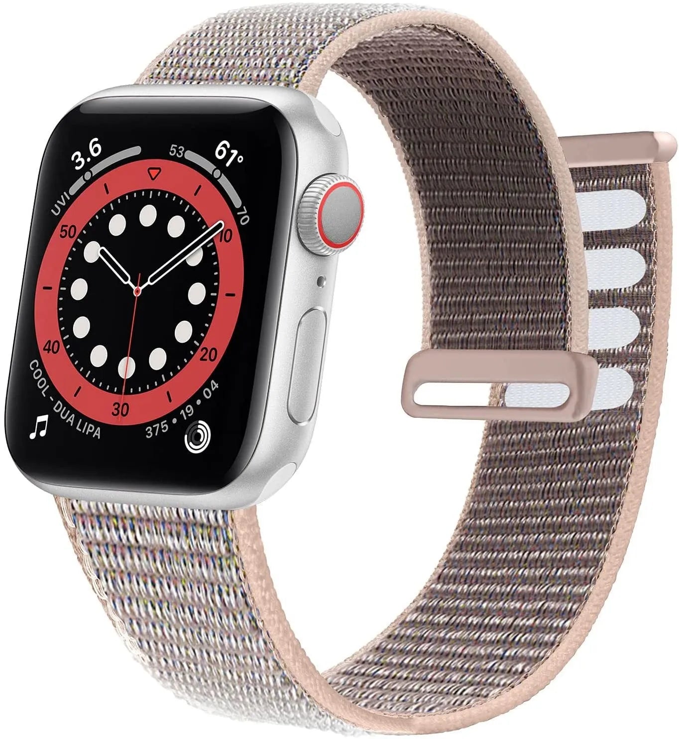 Woven nylon Apple Watch strap in multiple colour options on a watch case