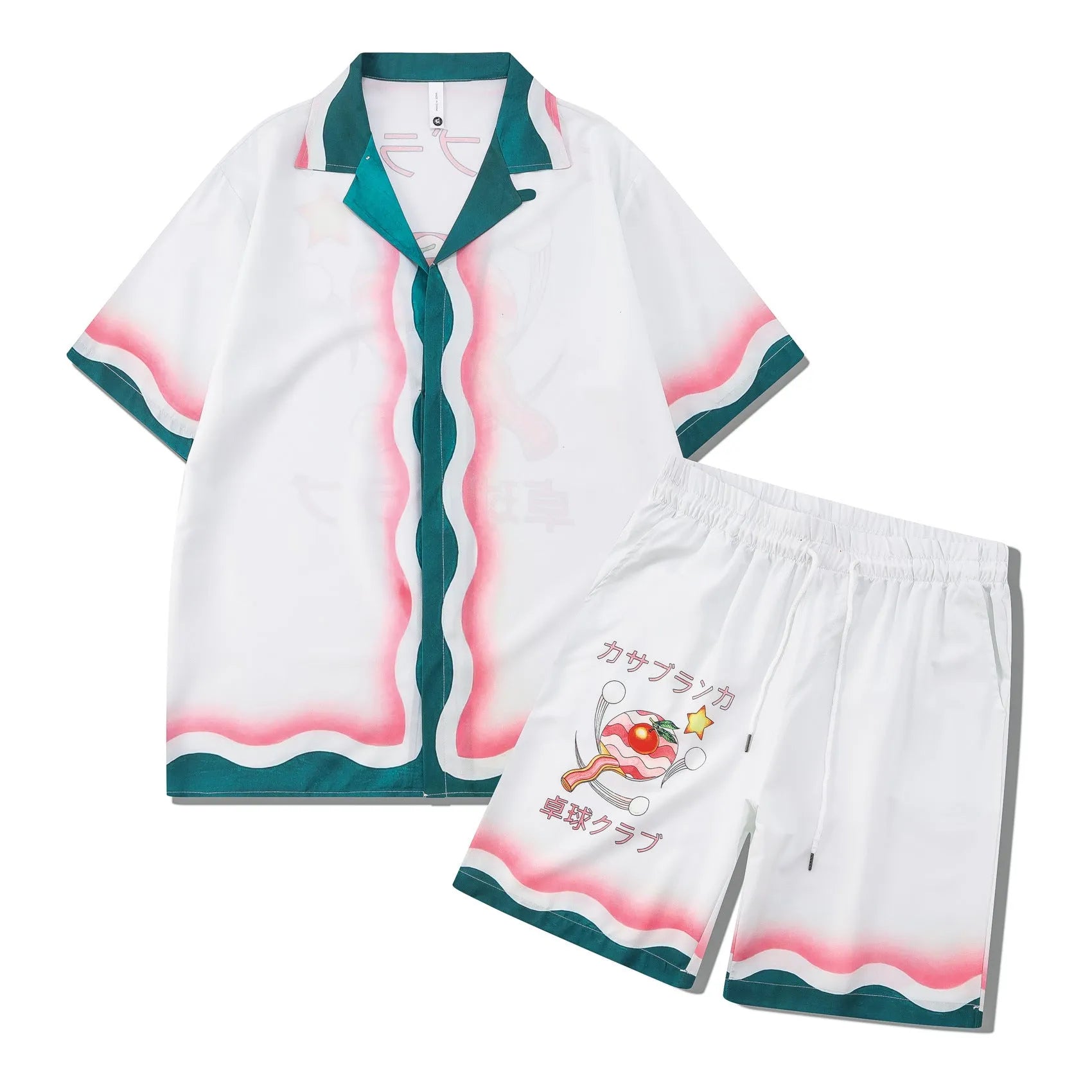 Plaid pattern beach outfit set with short sleeve shirt and trousers for teenagers