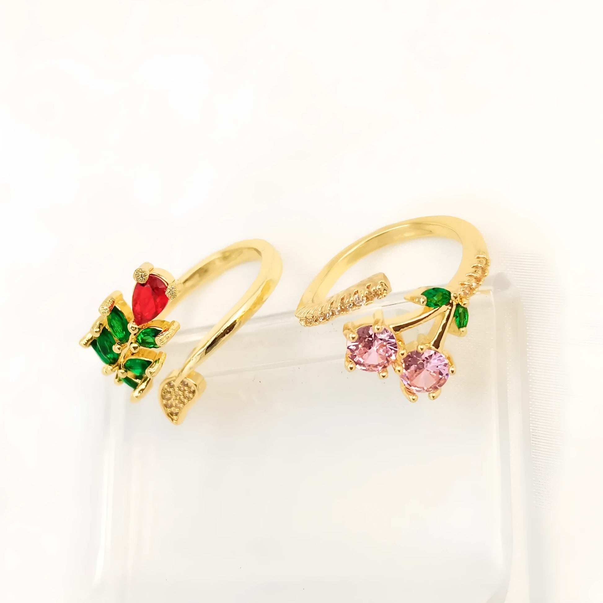 Copper geometric open ring with leaf design and zircon accents for women