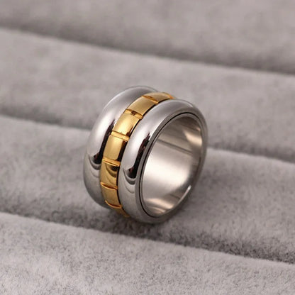 Ultra-wide gold titanium steel ring with rotatable knuckle tail in sizes 7-10