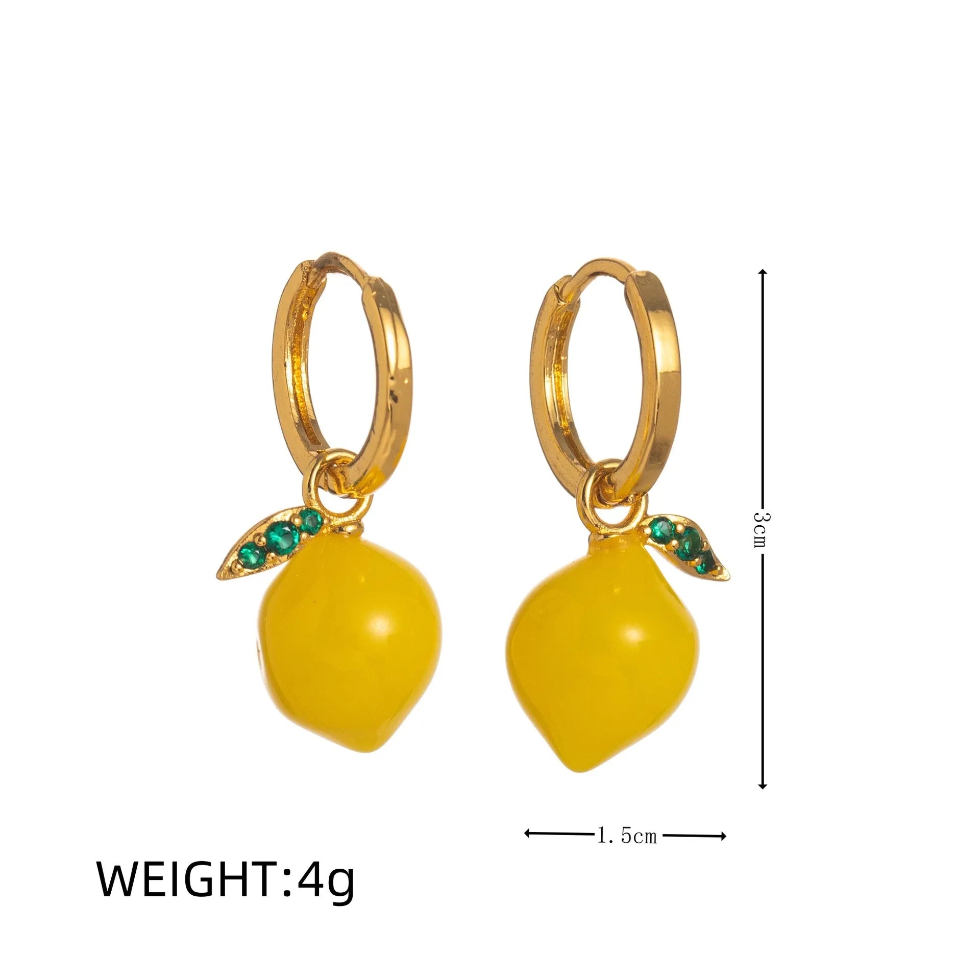 Gold plated copper earrings with detailed fruit and vegetable designs in seven colours.