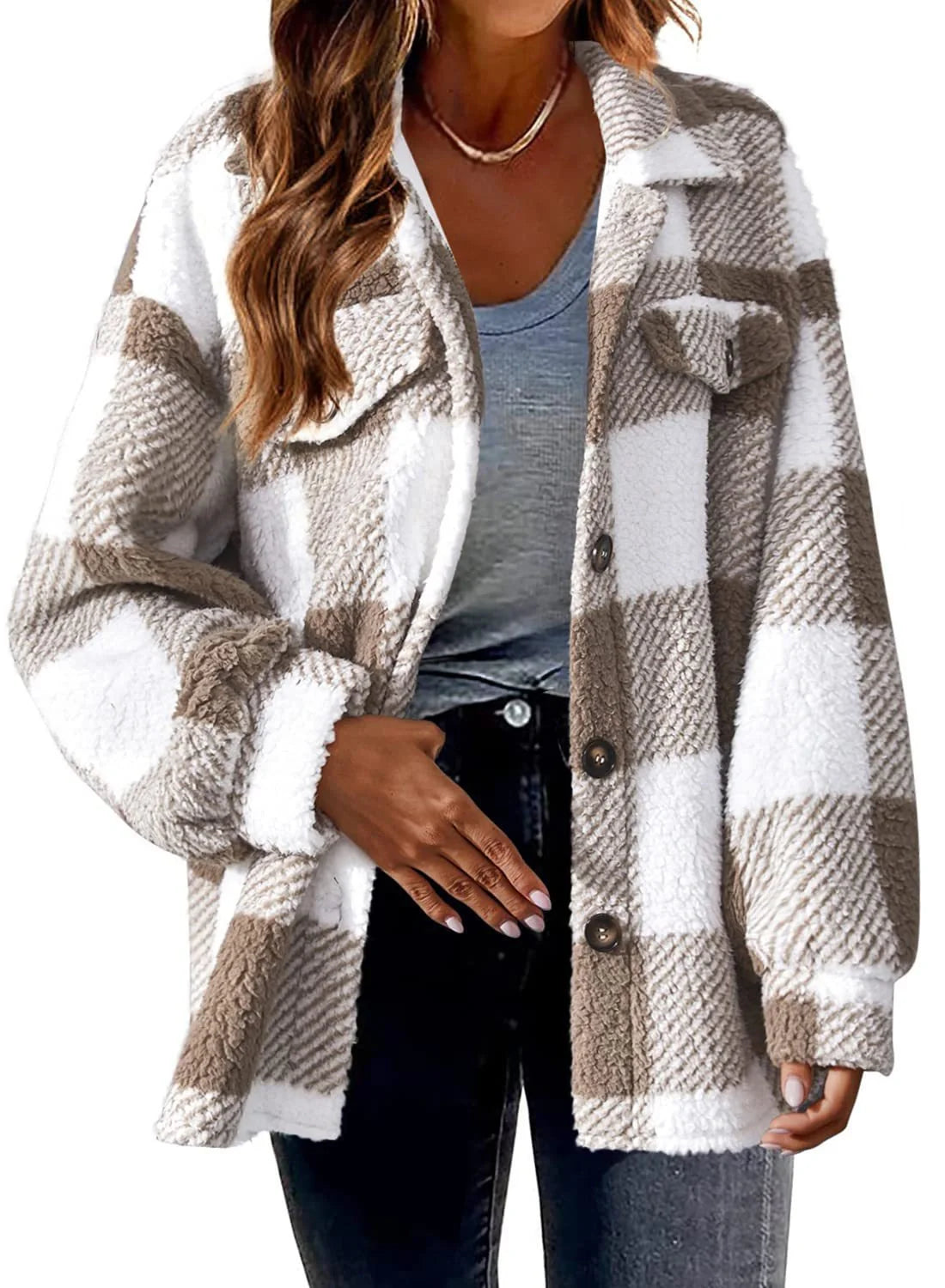 Stylish women's plush button coat in various colours for winter warmth