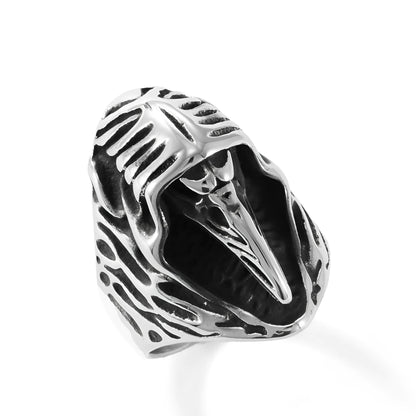 Crow motif stainless steel punk ring in geometric retro style with MR166 colour finish
