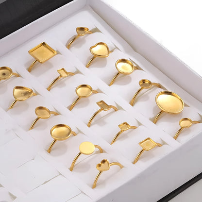 Golden electroplated stainless steel ring setting with totem pattern on ring holder