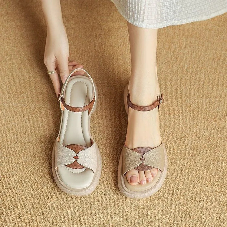 Women's khaki platform sandals with a chunky heel and open toe design