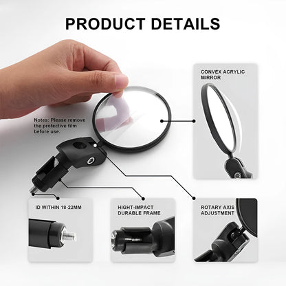 Foldable convex bicycle rearview mirror made from ABS plastic for mountain and road cycling