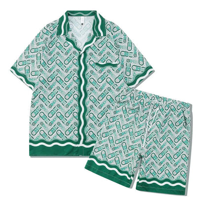 Plaid pattern beach outfit set with short sleeve shirt and trousers for teenagers
