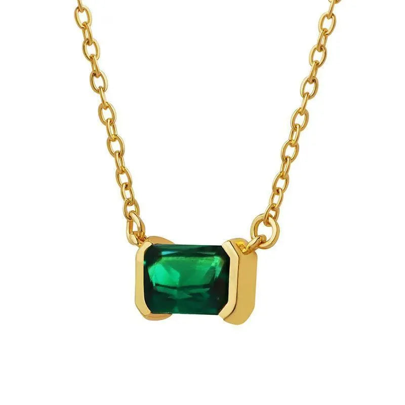 Gold geometric quadrilateral pendant necklace with Lvzuan accents on copper base