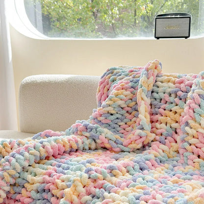 Thick Ice Bar Section Dyed Handmade Cover Blanket showing striped pattern in caramel mango colour, measuring 130x170cm